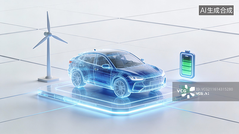 【AI数字艺术】电动汽车与风能充电场景图片素材