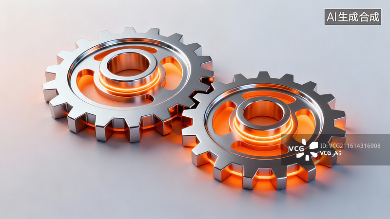 【AI数字艺术】发光金属齿轮互动图片素材