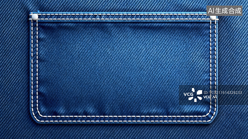 【AI数字艺术】蓝色牛仔布艺纹理缝线空白边框构图图片素材