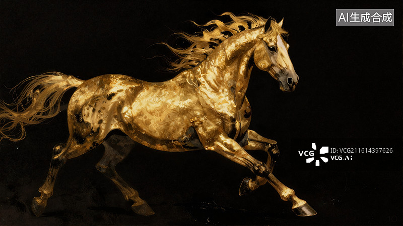 【AI数字艺术】金色奔马动态艺术图图片素材
