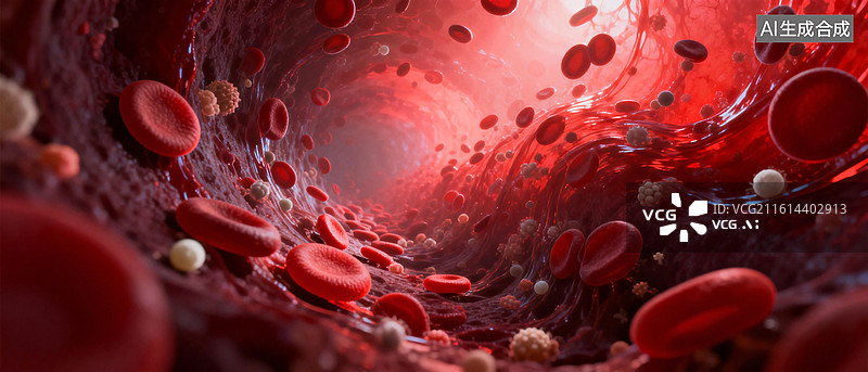 【AI数字艺术】血管内部微观世界的红细胞流动图片素材