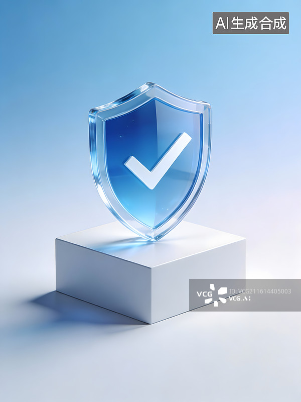 【AI数字艺术】蓝色盾牌图标象征安全防护图片素材