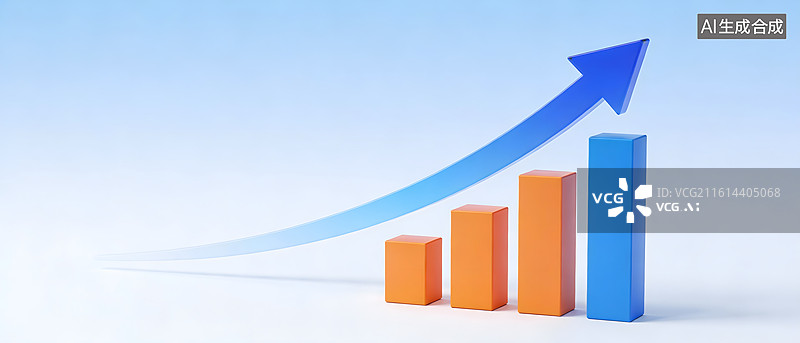 【AI数字艺术】上升箭头与增长柱状图图片素材