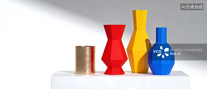 【AI数字艺术】多彩几何花瓶静物展示图片素材