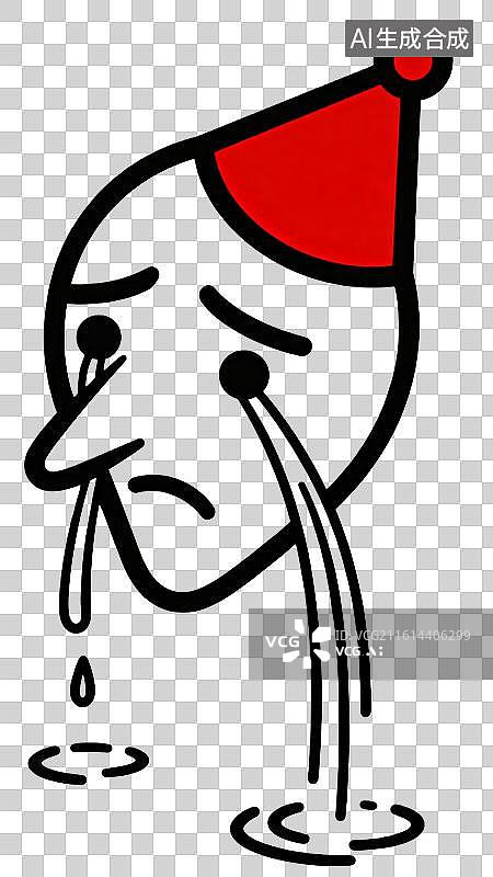 【AI数字艺术】红帽子家伙哭到眼泪滴成小坑  4月愚人节创意插画系列图片素材