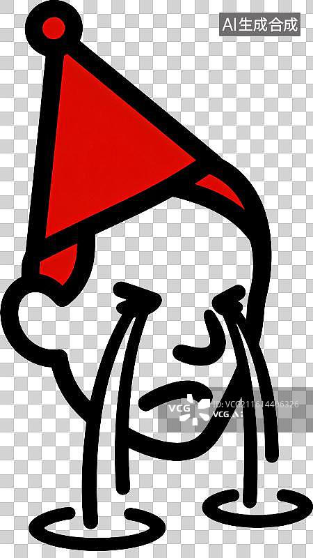 【AI数字艺术】红尖帽家伙哭到眼泪积出小水圈 4月愚人节创意插画系列图片素材