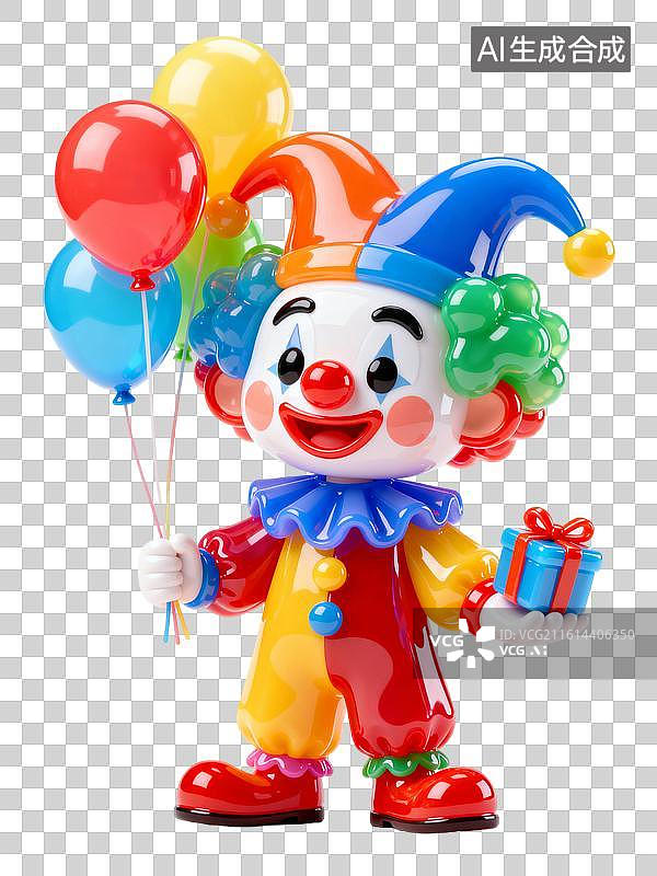 【AI数字艺术】愚人节小丑换妆：彩衣小丑拿气球带礼盒，搞怪感更足图片素材