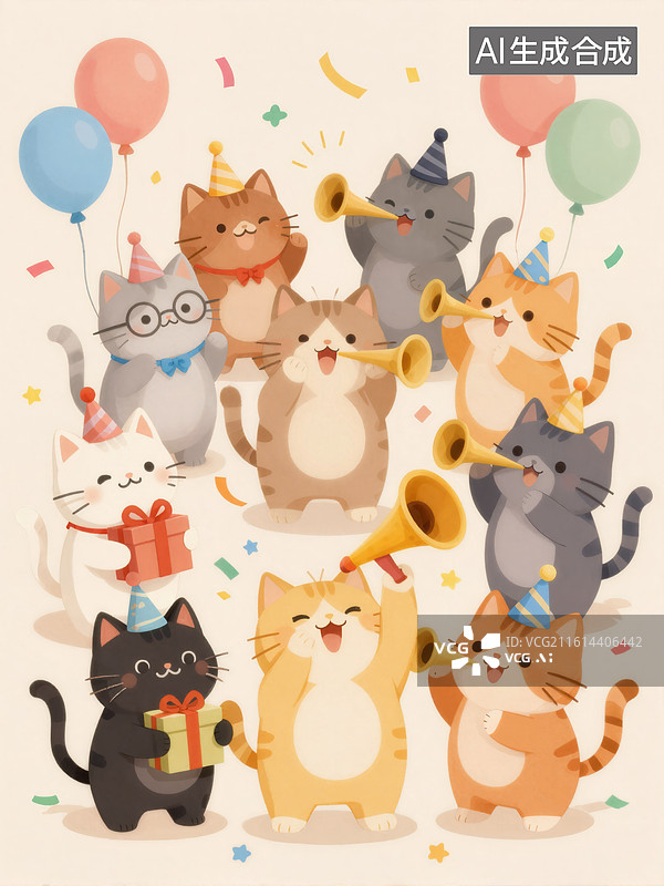 【AI数字艺术】猫咪派对欢乐时光图片素材