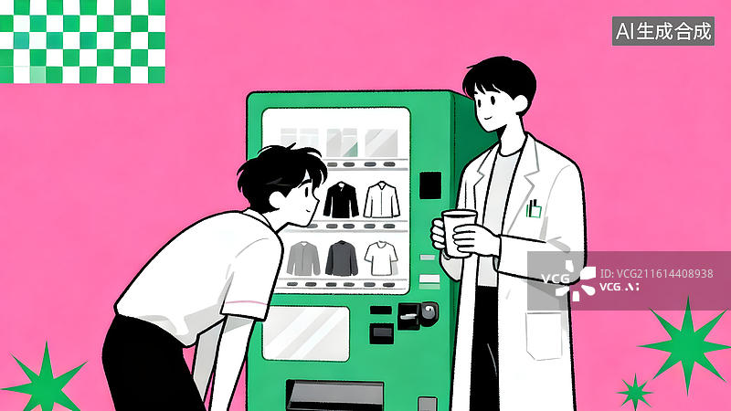 【AI数字艺术】两人在自动售货机前互动图片素材