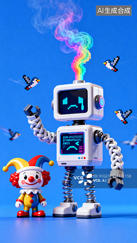 【AI数字艺术】“我刚给它讲了个笑话，结果它‘烧’了！”图片素材