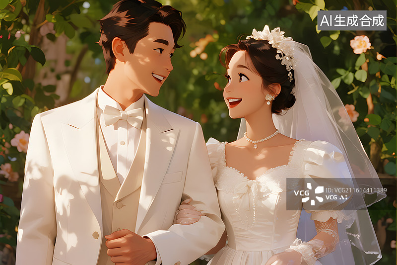 【AI数字艺术】新婚夫妻卡通形象图片素材