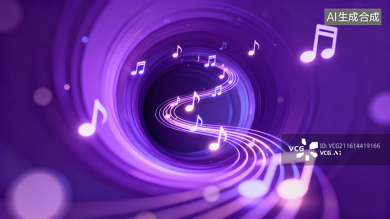 【AI数字艺术】紫色音符螺旋隧道图片素材