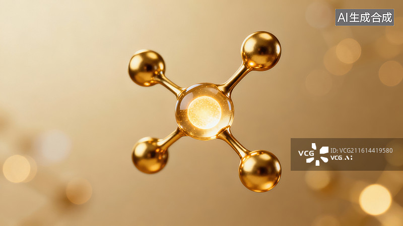 【AI数字艺术】金色分子结构模型图片素材