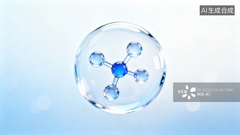 【AI数字艺术】分子结构透明球体图片素材