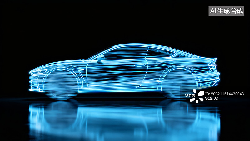 【AI数字艺术】光绘跑车蓝线感科技汽车场景图片素材