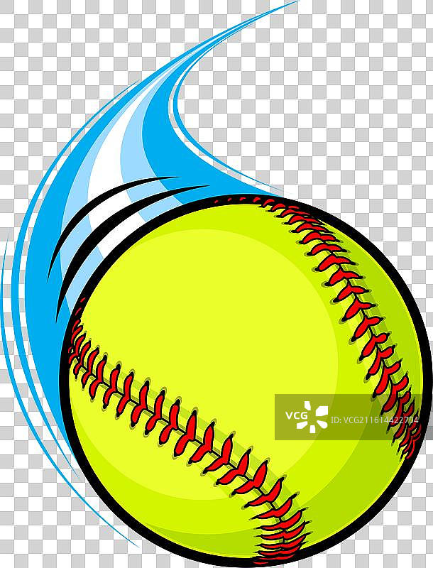 快速飞行的黄色垒球，带有蓝色条纹图片素材