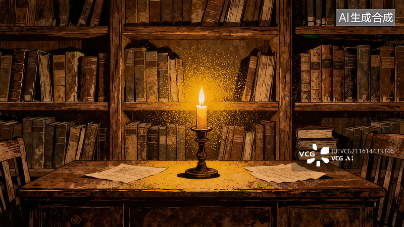 【AI数字艺术】复古图书馆插画图片素材