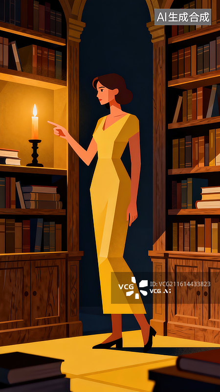 【AI数字艺术】图书馆女人插画图片素材