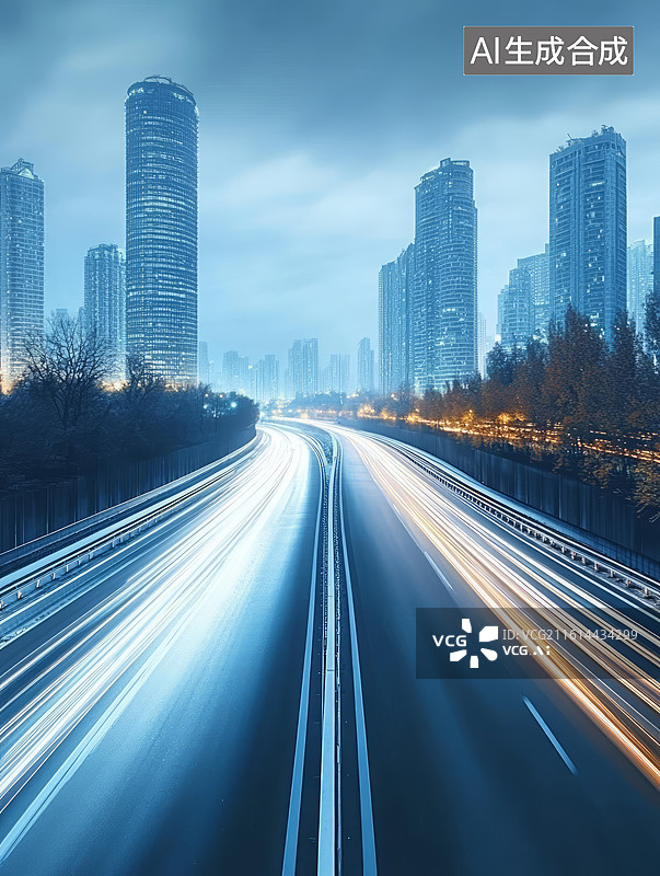 【AI数字艺术】现代城市建筑道路汽车广告背景图片素材