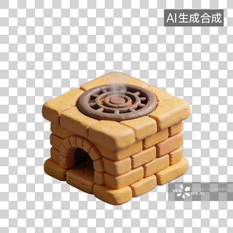 【AI数字艺术】3D粘土风农村年俗民俗柴火煮饭砖砌灶台元素图片素材