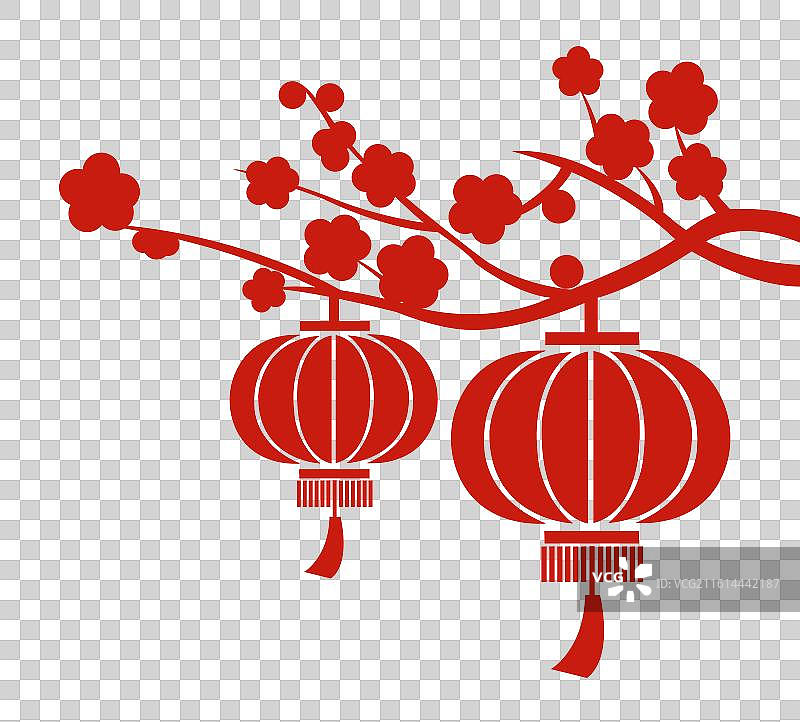 灯笼梅花插画元素图片素材