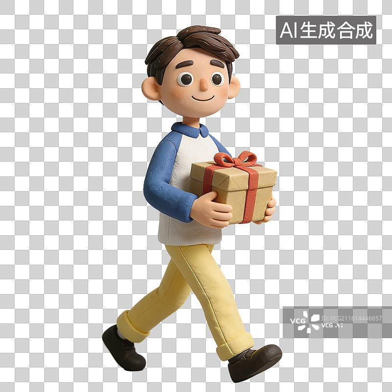 【AI数字艺术】3D粘土风拿着礼盒的男人元素图片素材