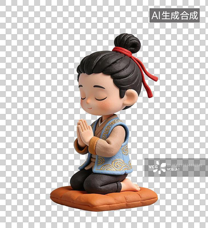 【AI数字艺术】3D粘土风跪姿双手合十祈祷的男孩元素图片素材