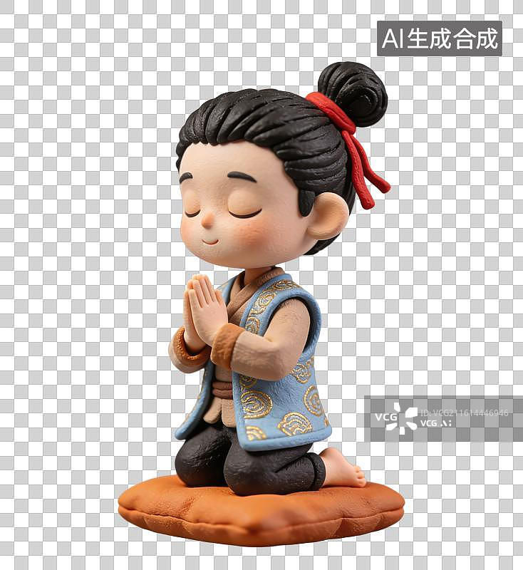 【AI数字艺术】3D粘土风跪姿双手合十祈祷的男孩元素图片素材