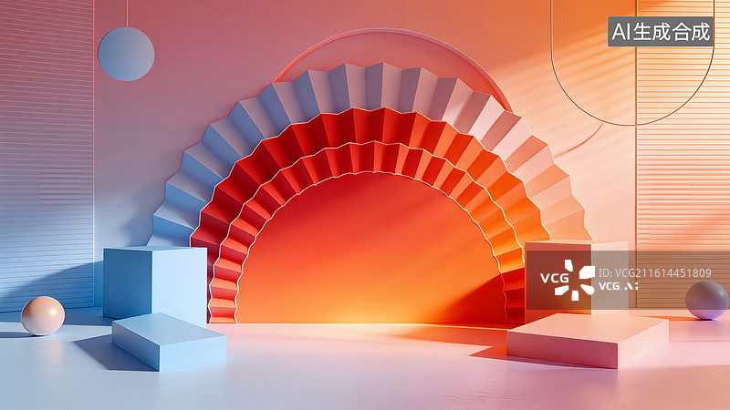 【AI数字艺术】橙色几何空间图片素材