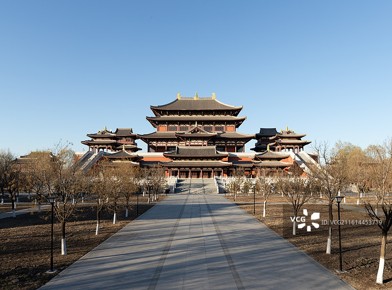 天津宝坻大觉禅寺唐风仿古建筑图片素材