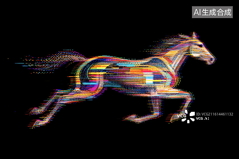 【AI数字艺术】故障风粒子艺术科技马匹奔跑图片素材