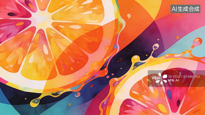 【AI数字艺术】橙子切片与色彩飞溅图片素材