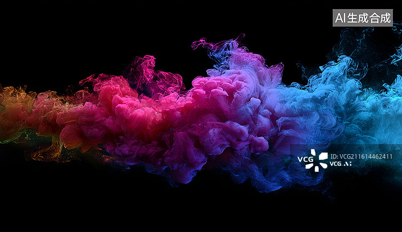 【AI数字艺术】多彩烟雾在黑色背景中流动图片素材