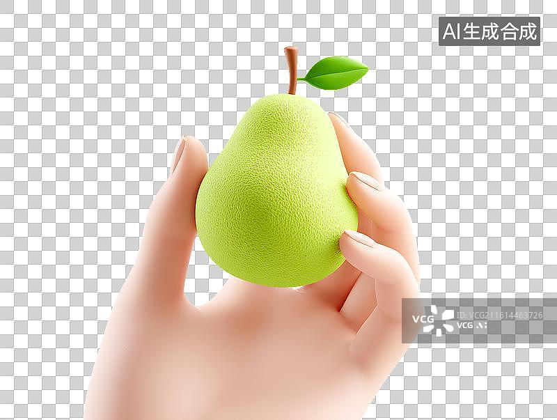 【AI数字艺术】手上拿着一颗卡通梨图片素材