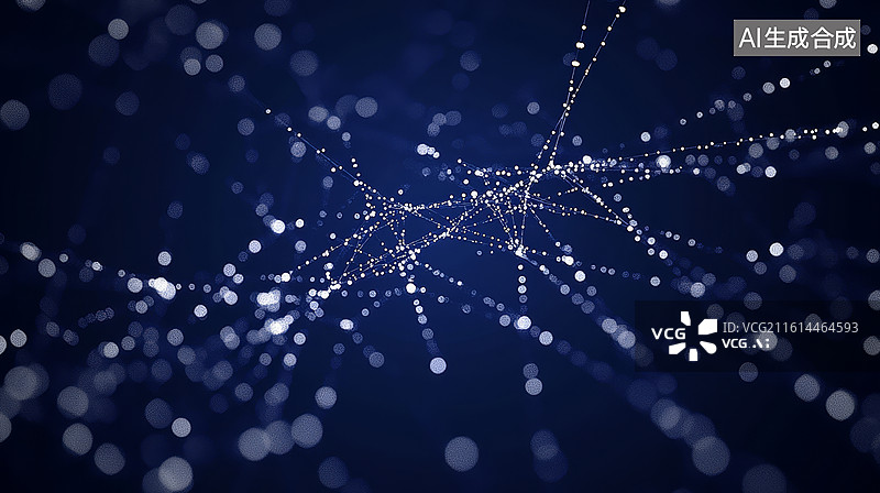 【AI数字艺术】深蓝色背景下的发光粒子网络抽象图案图片素材