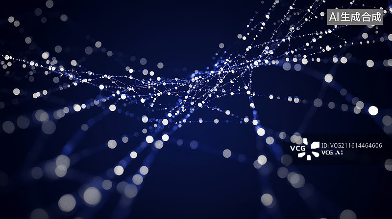 【AI数字艺术】蓝色背景中闪烁的光点形成抽象流动图案图片素材