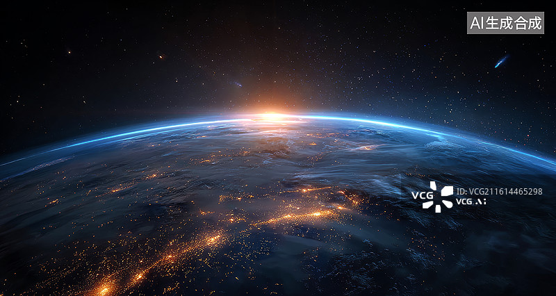 【AI数字艺术】地球夜景与日出景象图片素材