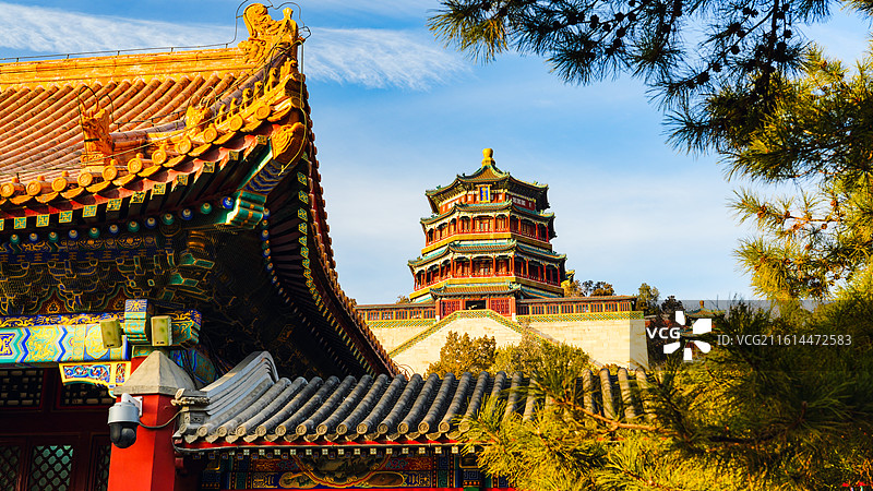 日落时的颐和园景色图片素材