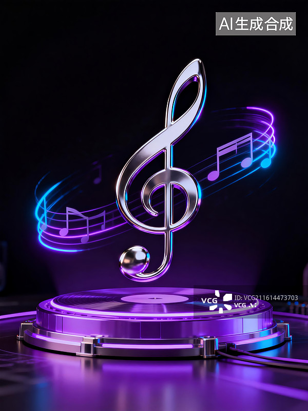 【AI数字艺术】发光音符与高音谱号图片素材