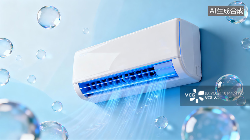 【AI数字艺术】空调释放冷气水珠环绕图片素材