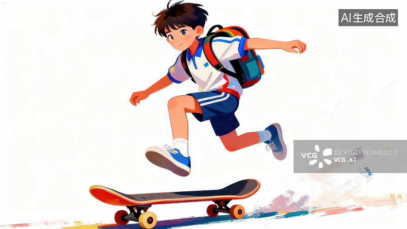 【AI数字艺术】少年滑板跳跃瞬间图片素材