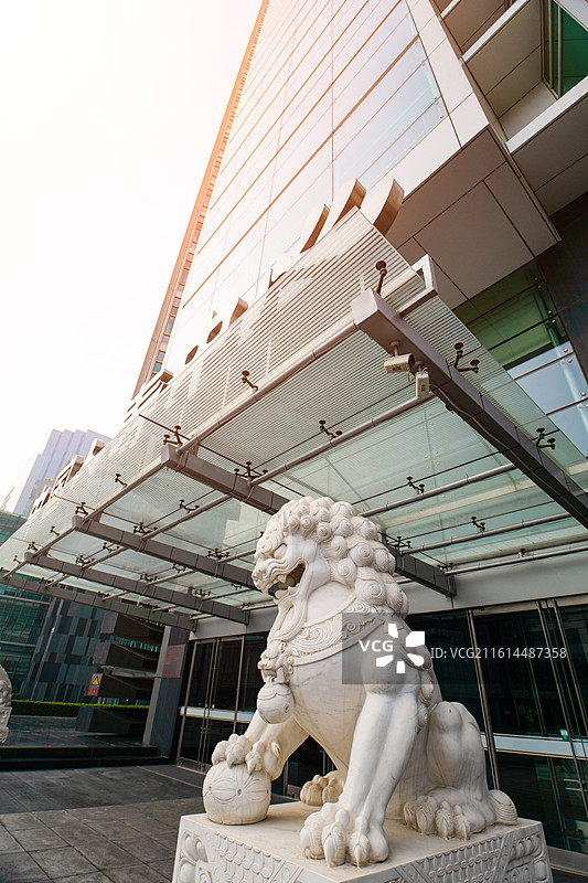 金融机构大厦门前的石狮子图片素材