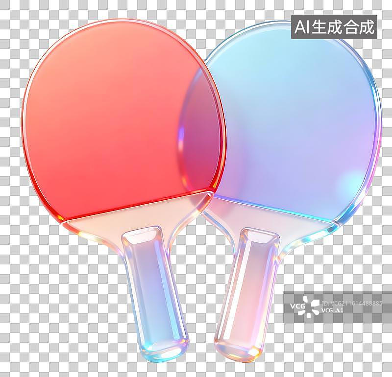 【AI数字艺术】AIGC：3D玻璃材质果冻风格，乒乓球拍，体育运动，元素 免抠图图片素材