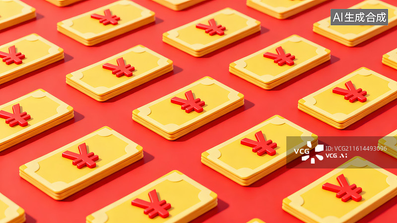 【AI数字艺术】卡通3D立体带有人民币（￥）符号的优惠券图标排列装饰元素无缝图案背景图片素材