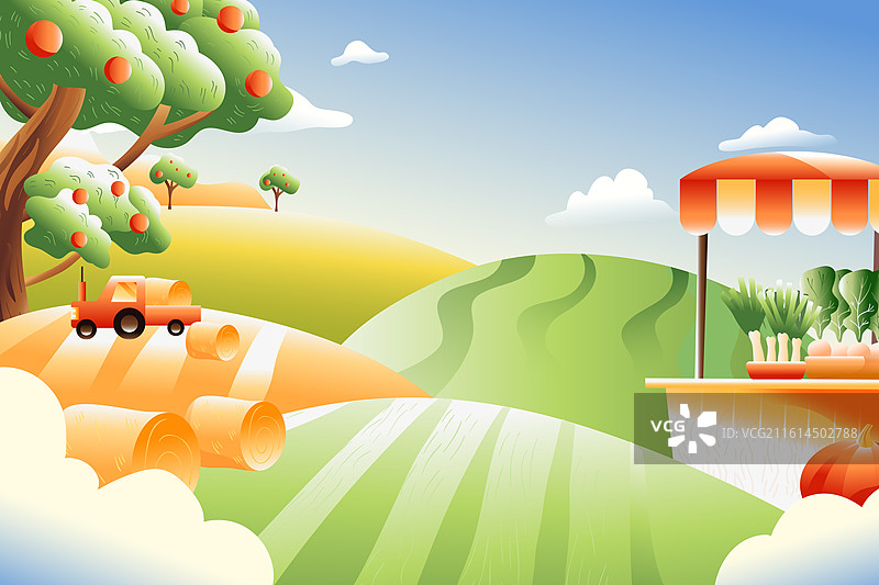 卡通学生青年果园消费电商优惠活动牧场农场奶牛食品饮料健康生活方式自然风景郊游旅行背景渐变矢量插画图片素材