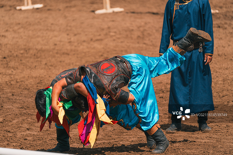 巴尔虎蒙古部落摔跤表演图片素材