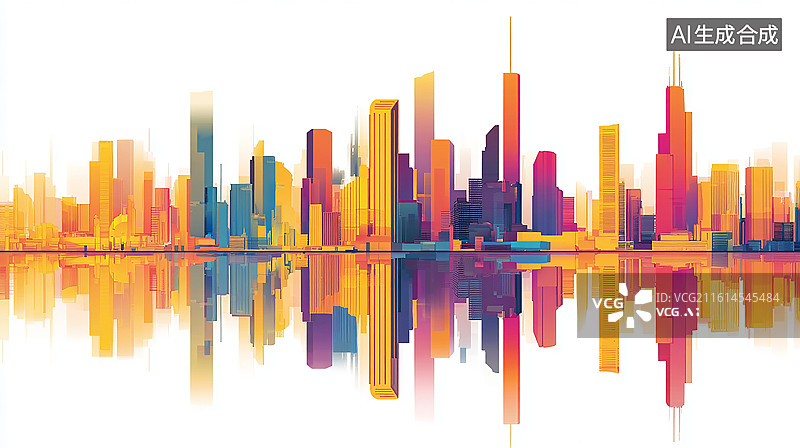 【AI数字艺术】多彩城市天际线剪影图片素材