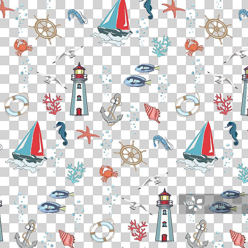 灯塔和帆船图案图片素材