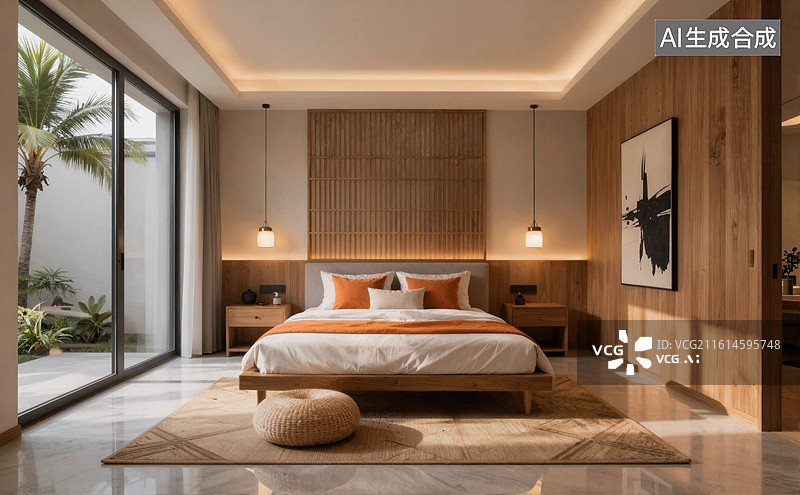 【AI数字艺术】现代木质卧室空间设计图片素材