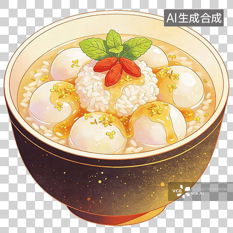 【AI数字艺术】酒酿丸子美食插画图片素材